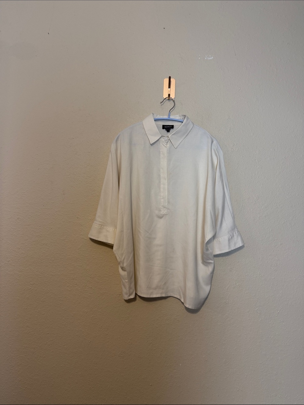 Worth New York Pure Silk Cream Colored‎ 3/4 Sleeve Blouse Size XS